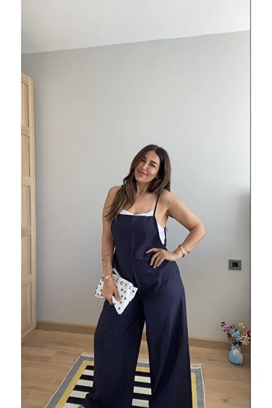 EQURİ Kadın Askılı Yandan Fermuarlı Geniş Paçalı Valencia Tulum