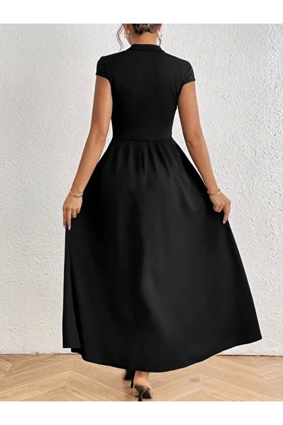 Kadın Kısa Kollu Yarı Balıkçı Yaka Viskon Elbise