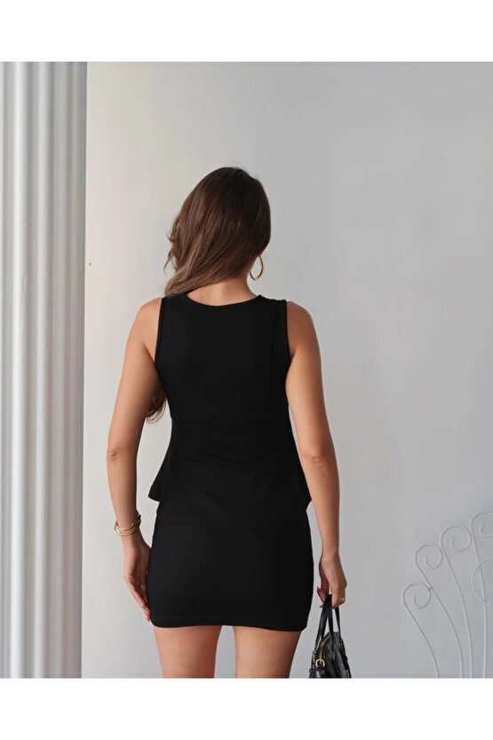 Kadın Modal Kumaş Volanlı Mini Etek Takım