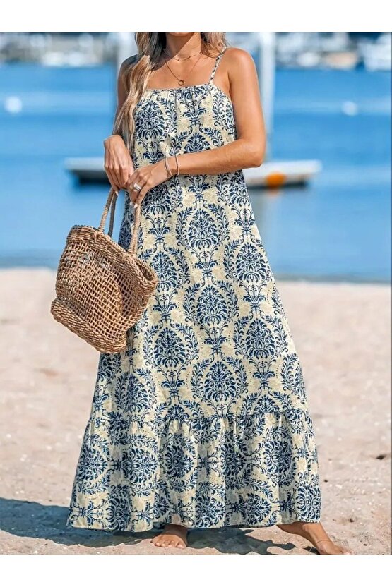 eyesof Kadın Ip Askılı Desenli Fırfırlı Süprem Elbise