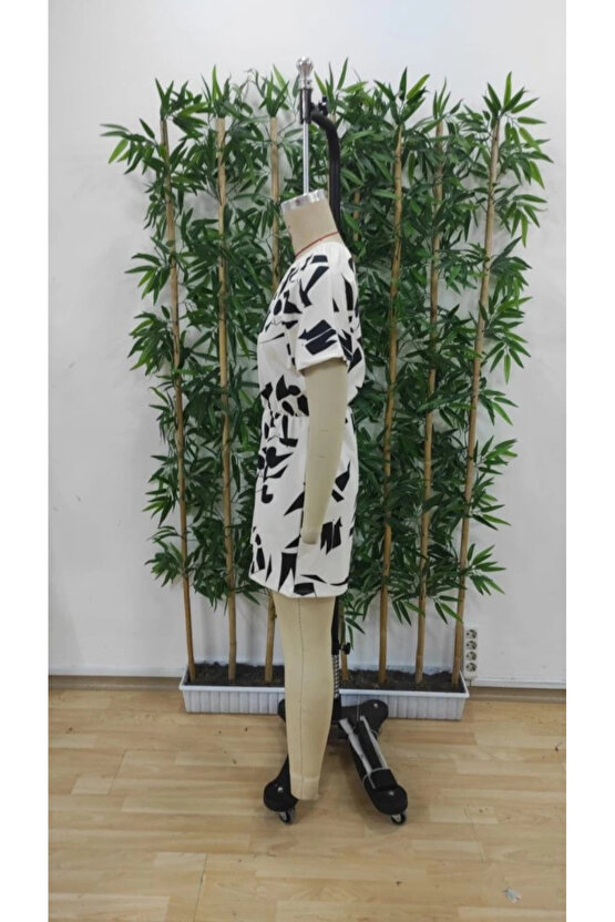 Kadın Tek Omuzdan Açık Beli Lastikli Desenli Süprem Tulum