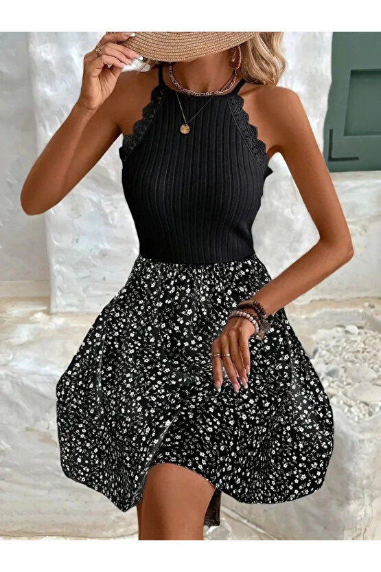 Kadın Omuzlardan Açık Reglan Kol Detaylı üst Fırfırlı Kaşkorse Alt Süprem Elbise