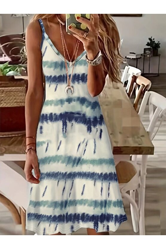 eyesof Kadın Ip Askılı V Yakalı Karışık Renkli Süprem Elbise