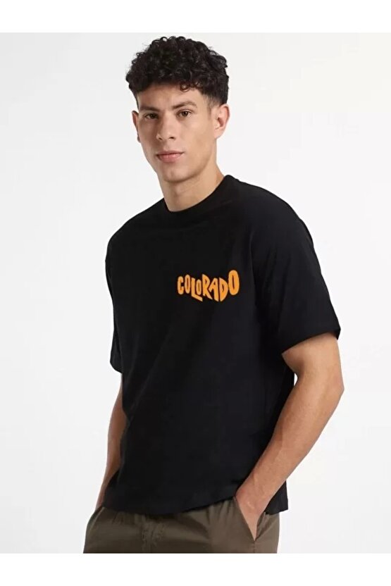 Erkek Baskılı Oversize T-shirt - Siyah