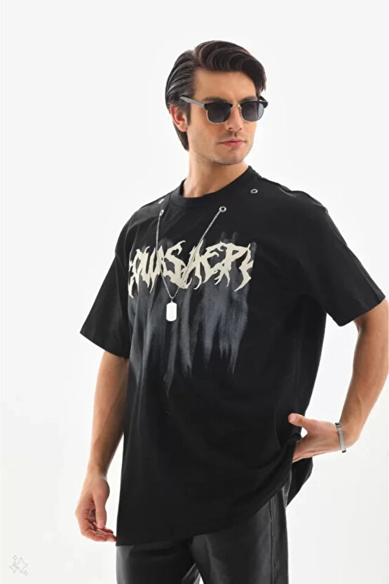 eyesof Unisex Oversize Kolye Dahil T-Shirt - Siyah