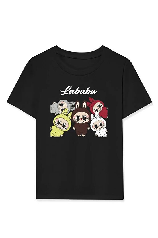Kız Labubu Çocuk Baskılı T-Shirt - Siyah