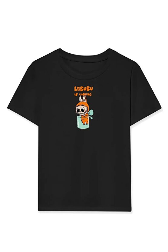 Kız Labubu Çocuk Baskılı T-Shirt - Siyah