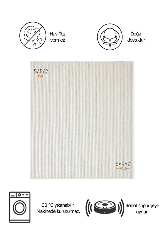 Dizayn Şönil Dokuma Kayma Yapmaz Makinede Yıkanabilir Leke Tutmaz Kesme Bohem Kilim Krem