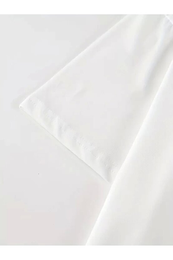 201 Penye Compack Baskılı Oversize Kısa Kol Bisiklet Yaka T-shirt - Beyaz