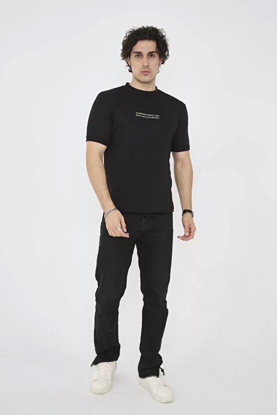 Unisex Bisiklet Yaka Slim fit T-Shirt- Siyah