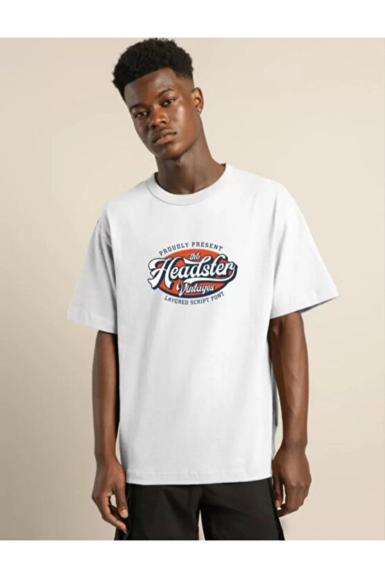 Unisex Baskılı Oversize T-Shirt - Beyaz