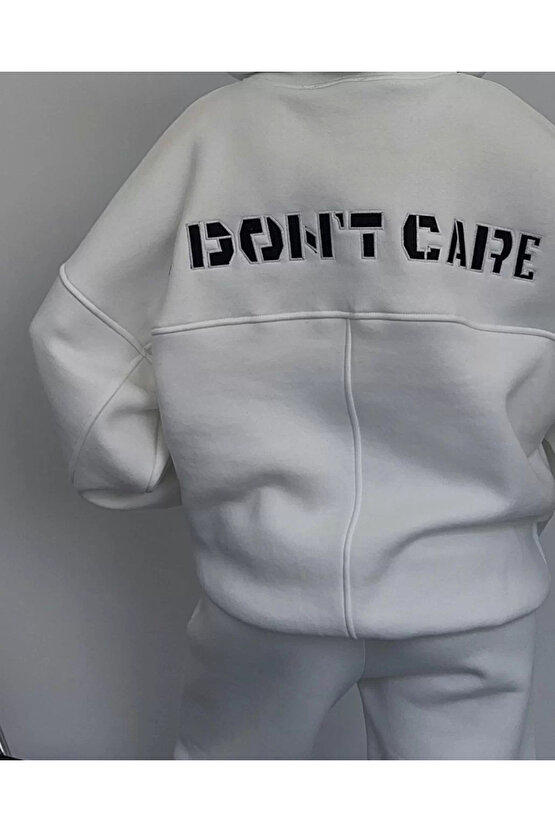 Nakış İşlemeli Üç İplik Sweat Takım- Beyaz