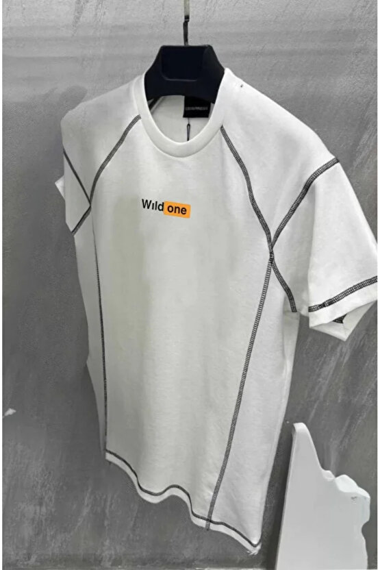 eyesof Unisex Dikişli Baskılı Oversize T-Shirt - Beyaz