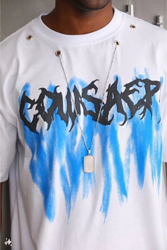 eyesof Unisex Oversize Kolye Dahil T-Shirt - Beyaz