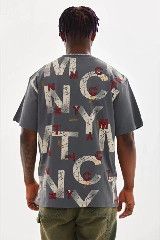 eyesof Unisex Baskılı Oversize T-Shirt - Füme