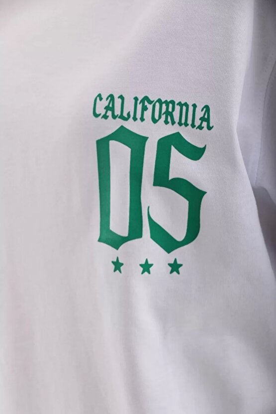 Unisex Baskılı Oversize T-Shirt - Beyaz