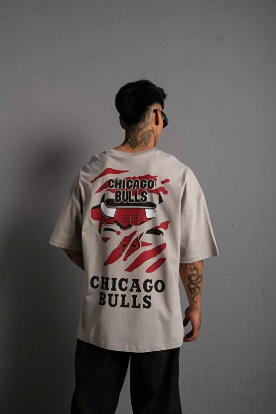 Erkek Sırt Baskılı A Kalite Oversize T-shirt - Gri