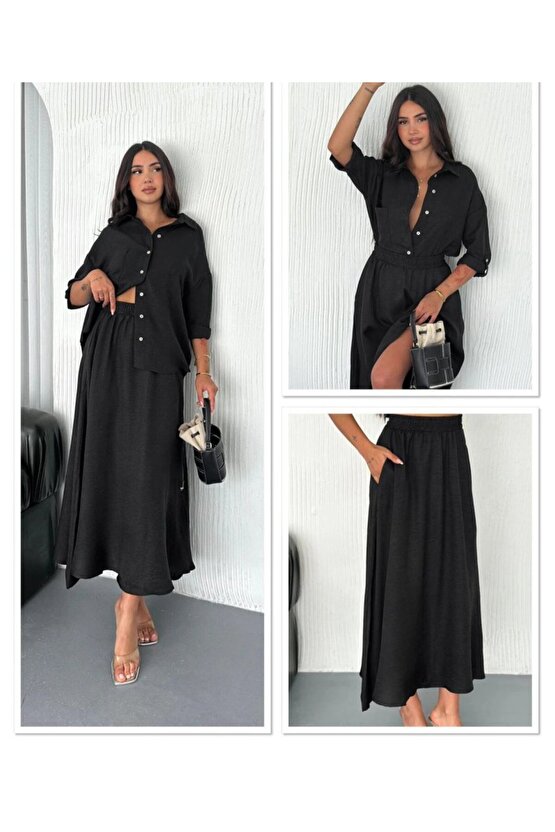 eyesof Kadın Keten Kumaş Gömlek Ve Etek Ikili Takim