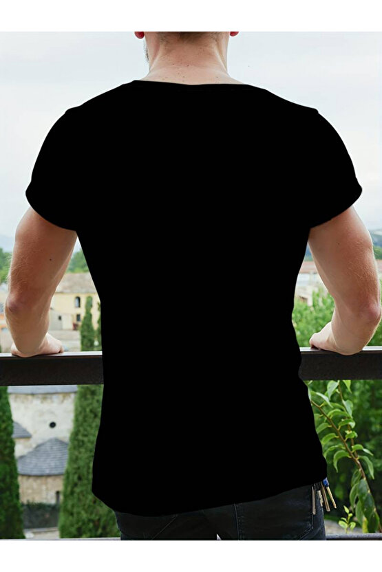 EQURİ Erkekkısa Kollu Yuvarlak Yaka Desenli Viskon T-shirt