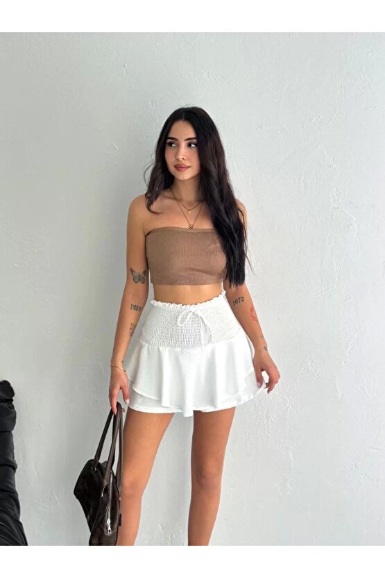 Ayrobin Şortlu Etek - Beyaz
