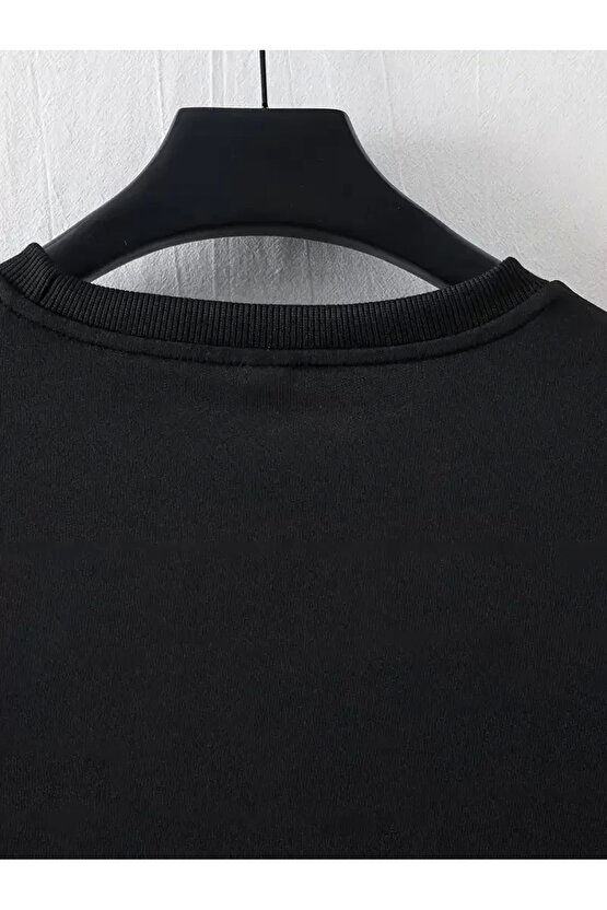 LB Ön Arka Baskılı Oversize Bisiklet Yaka Yazlık T-shirt - Siyah