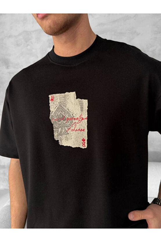 eyesof Ön Ve Arka Baskılı Oversize Bisiklet Yaka T-shirt - Siyah