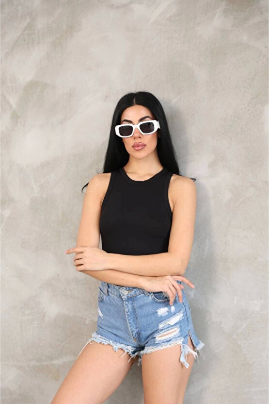 Kadın Kolsuz Badi bluz - Siyah