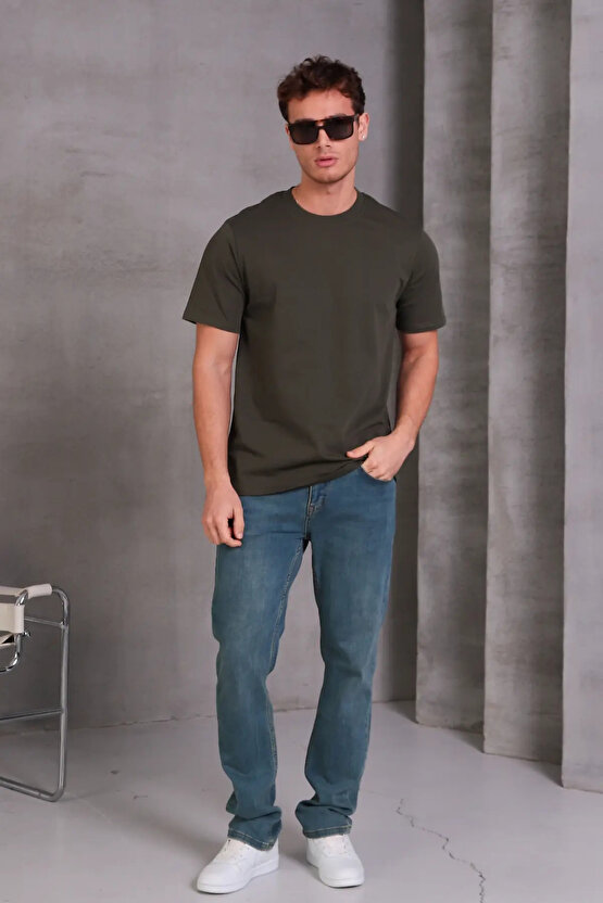 Erkek Relax Fit Bisiklet Yaka %100 Pamuk Rahat Kesim Basic Tişört