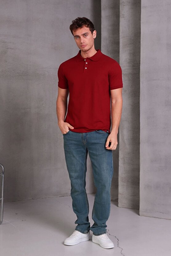 Erkek Slim Fit Pamuklu Yumuşak Doku Nefes Alan Kumaş Yakalı Tişört