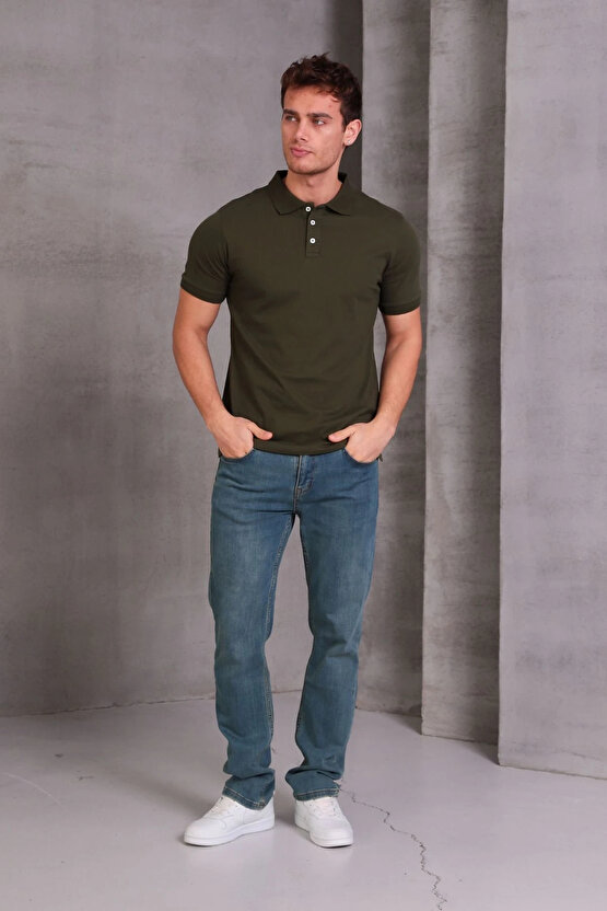 Erkek Slim Fit Pamuklu Yumuşak Doku Nefes Alan Kumaş Yakalı Tişört