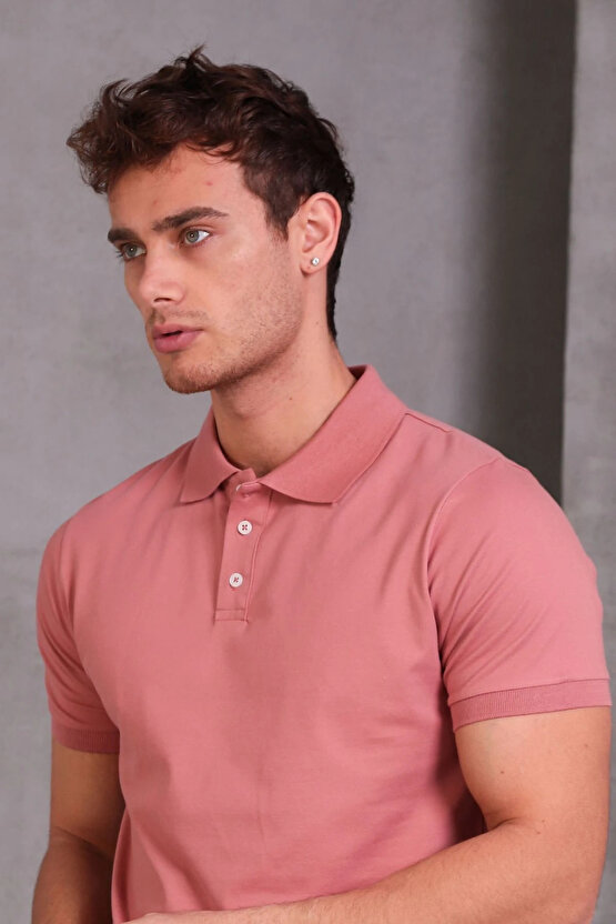 Erkek Slim Fit Pamuklu Yumuşak Doku Nefes Alan Kumaş Yakalı Tişört