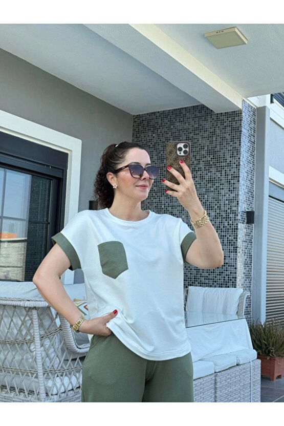 Kadın Kristal Kumaş Garnili Cep Detaylı Ikili Takım