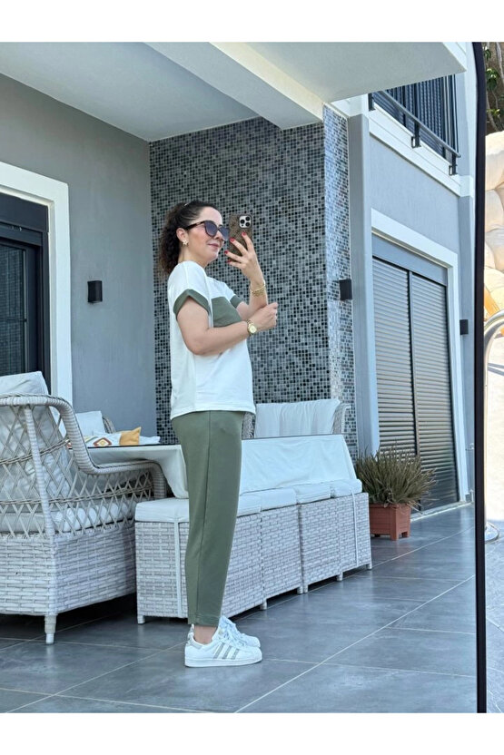 Kadın Kristal Kumaş Garnili Cep Detaylı Ikili Takım