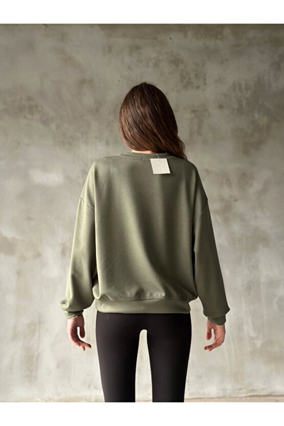 eyesof Osy Modal Yumuşak Dokulu Kumaş Bisiklet Yaka Oversize Sweatshirt - Haki