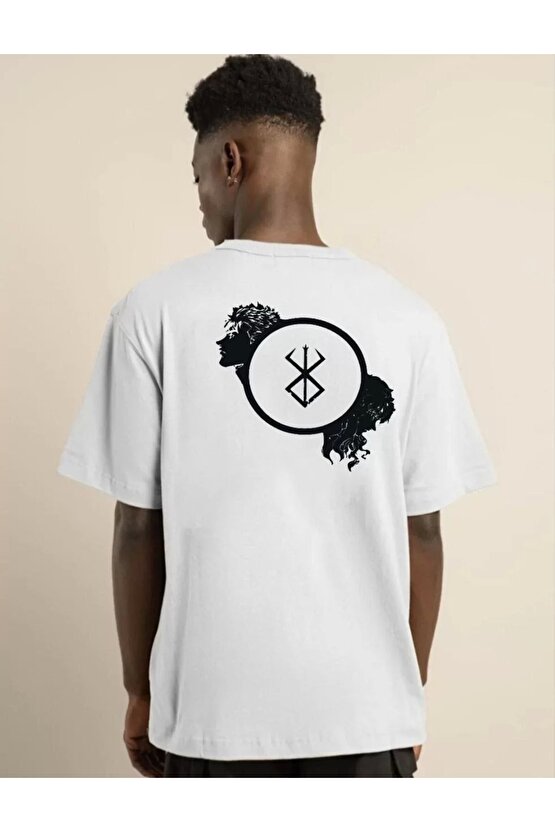 Unisex Bisiklet Yaka Baskılı Oversize T-Shirt - Beyaz