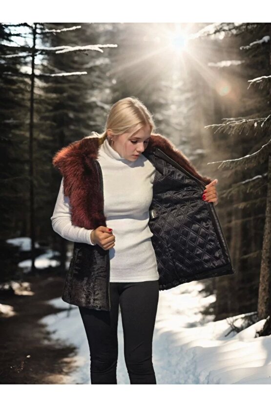 Kadın Kolsuz Hakiki Kürk - Siyah