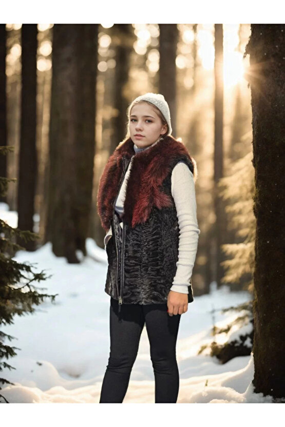 Kadın Kolsuz Hakiki Kürk - Siyah