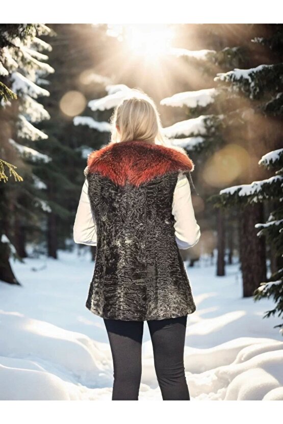 Kadın Kolsuz Hakiki Kürk - Siyah