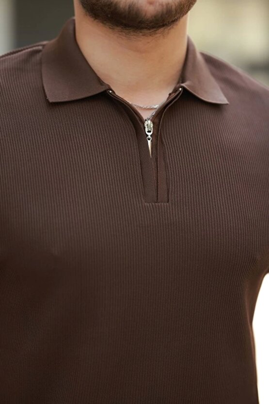 Erkek Fermuarlı Yakalı Kısa Kollu Tshirt