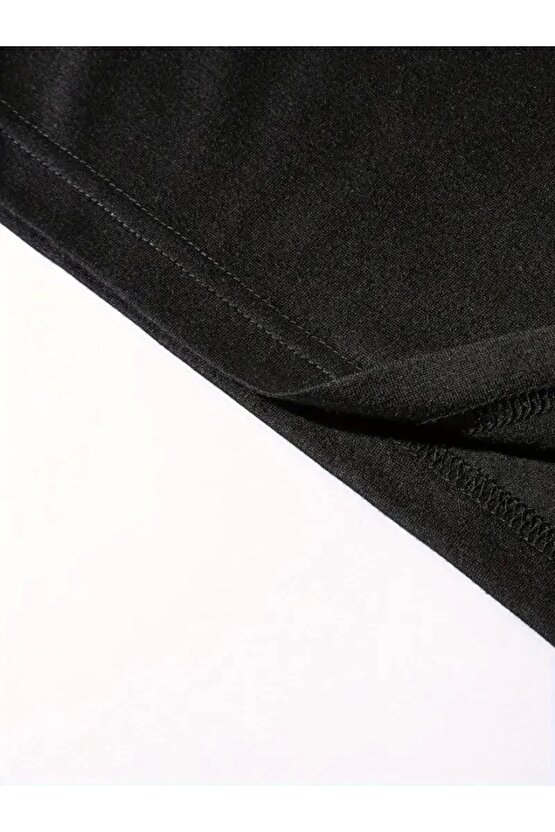 Baskılı Oversize Bisiklet Yaka T-shirt - Siyah