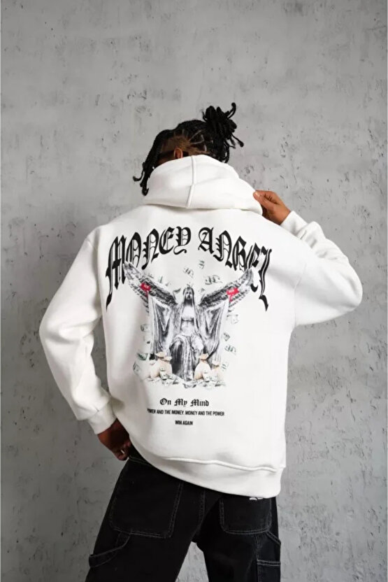 eyesof Erkek Kordon İpli Baskılı Kapüşonlu Sweatshirt - Beyaz