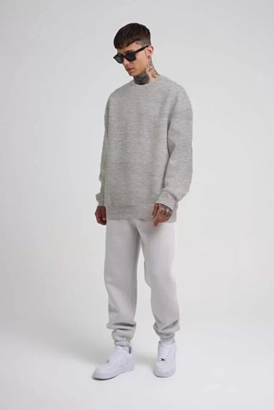 eyesof Unisex Biskilet Yaka Üç İplik SweatShirt - Gri