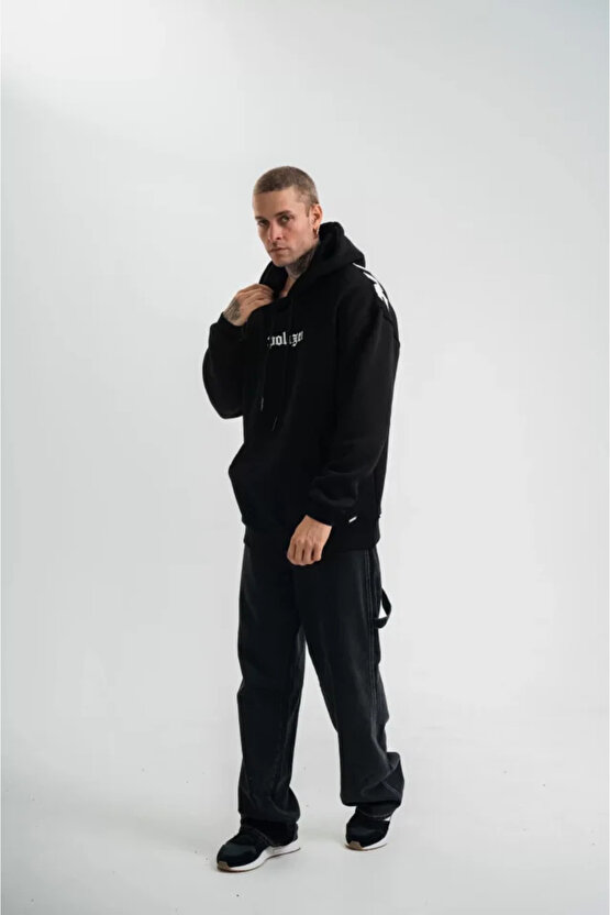 eyesof Kapşonlu Double Oversize Dijital Patchli SweatShirt - Siyah