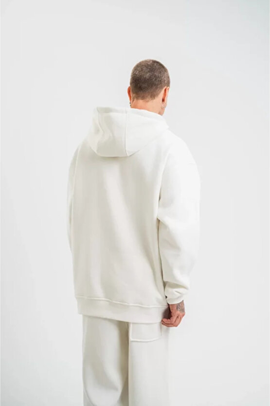 eyesof Unisex Double Oversize Kapşonlu Basic SweatShirt - Beyaz