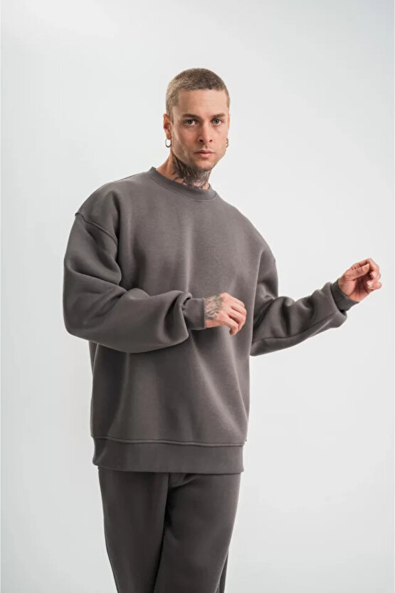 eyesof Uzun Kol Bisiklet Yaka Basic SweatShirt - Füme