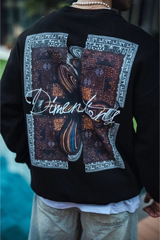 eyesof Uzun Kol Bisiklet Yaka Ön Ve Arka Baskılı SweatShirt - Siyah