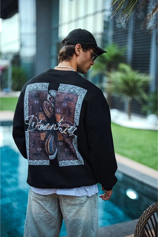 eyesof Uzun Kol Bisiklet Yaka Ön Ve Arka Baskılı SweatShirt - Siyah