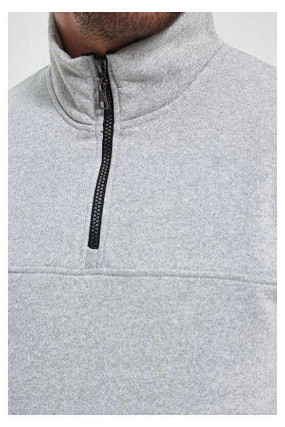 eyesof Oversize Yarım Farmuarlı Yakalı Basic SweatShirt - Gri