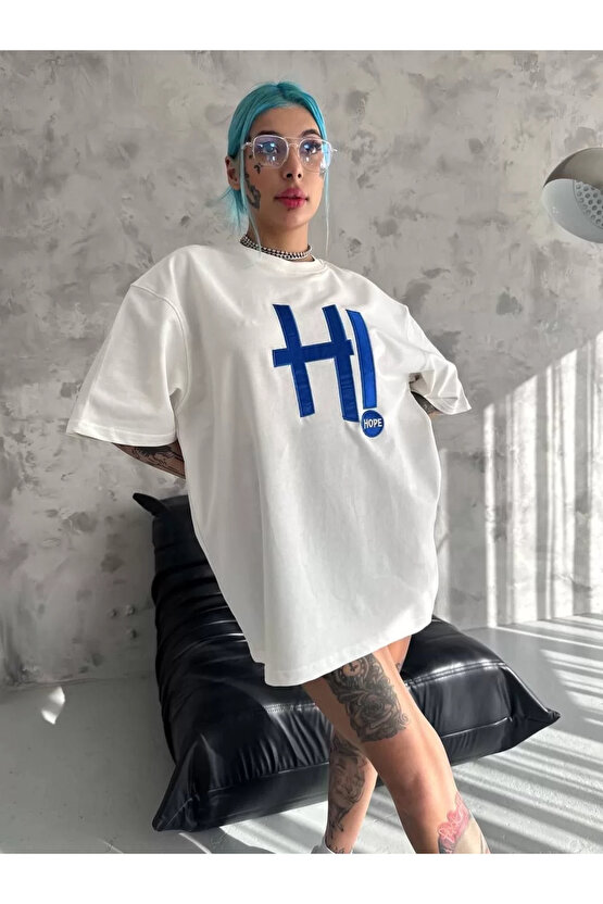 Unisex Nakış İşlemeli T-Shirt - Beyaz