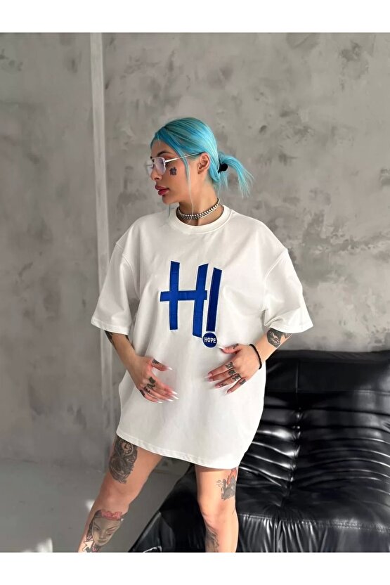 Unisex Nakış İşlemeli T-Shirt - Beyaz